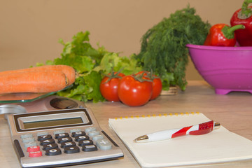 Concept diet and weight loss on the table. healthy fresh vegetables for diet