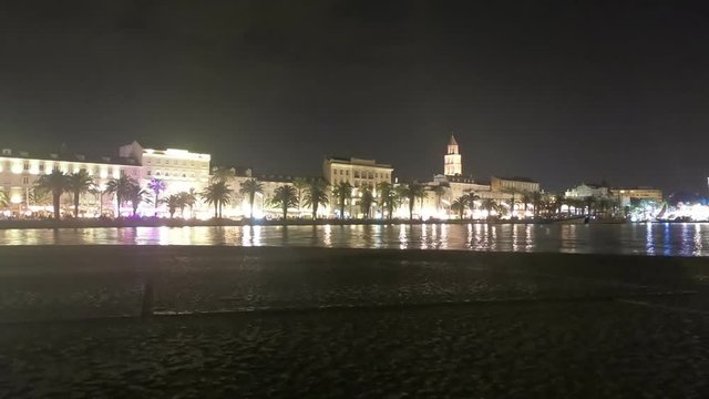 Time-lapse video of the old town Split in Croatia at night.
