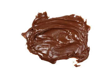 Cream chocolate spreading isolated on white background, top view