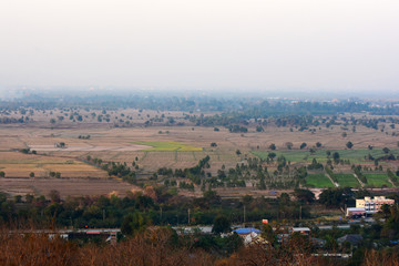 City view and village road, bird eye view