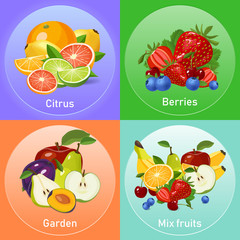 Colourful fruits banners set vector illustration