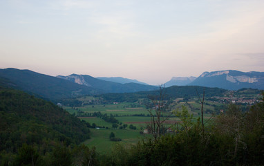 Valley and Landscape in the evening dawn, Vercors, France