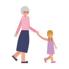 cute grandmother with granddaughter avatar character