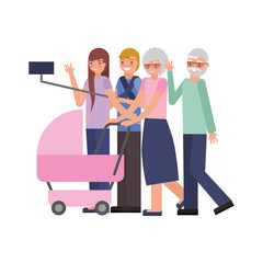 cute family with baby cart and pole selfie