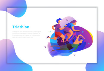 Triathlon vector illustration. Sport and activity landing page.