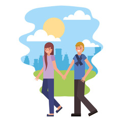 cute couple in landscape avatar character