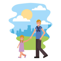 father with little girl in landscape