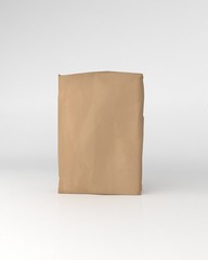 3d rendering of a brown sack of cement on background
