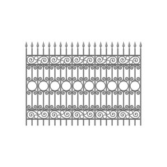 Wrought iron fence with decorative elements, protective barrier for house, garden, park vector Illustration on a white background