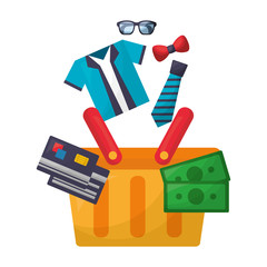 shopping basket with shirt and accessories