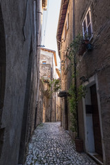 Stone paved street of a historical medieval town.