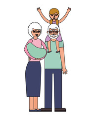 grandmother carrying baby and grandpa with granddaughter