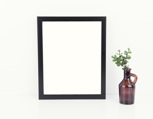 Blank Photo Frame on Wooden for Design Mockup Template.