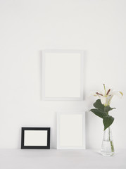 Blank Photo Frame on Wooden for Design Mockup Template.