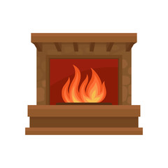 Burning fireplace vector Illustration on a white background