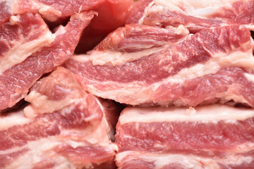 Beautiful and fresh pork meat on a cutting board. Pork ribs for a delicious dinner. Close-up