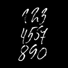 Set of calligraphic ink numbers. Textured dry brush lettering. Vector illustration.