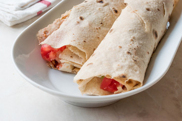 Turkish Fast Food Wrap Gozleme with Tomatoes and Cheese
