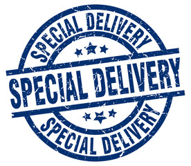 special delivery blue round grunge stamp