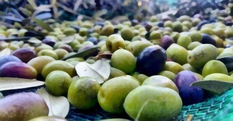 Acrylic painting on canvas art poster in fruit and vegetables motif. Modern style fashion artwork. Contemporary digital big size print in high resolution. Bright design. Graphic fantasy drawing.