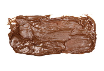Cream chocolate spreading isolated on white background, top view
