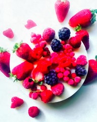 Acrylic painting on canvas art poster in fruit and vegetables motif. Modern style fashion artwork. Contemporary digital big size print in high resolution. Bright design. Graphic fantasy drawing.