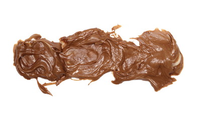Cream chocolate spreading isolated on white background, top view