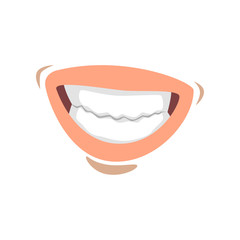 Smiling female lips with white teeth, emotional mouth of young woman vector Illustration on a white background