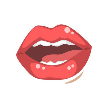 Sensual open female mouth, emotional lips of young woman vector Illustration on a white background