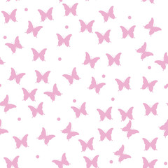 Seamless watercolor pink butterflies pattern. Vector illustration