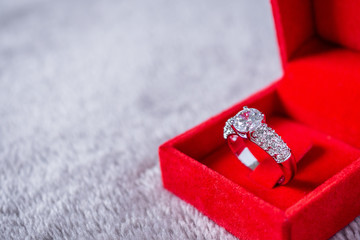 engagement wedding diamond ring in red jewelry gift box