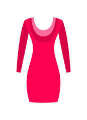 Red Dress with Round Collar, Made from Cotton Wool