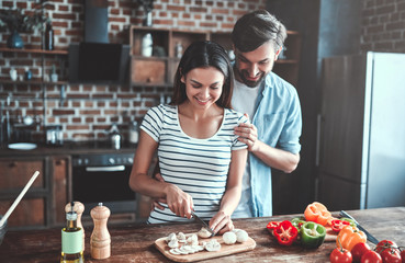 Romantic couple on kitchen