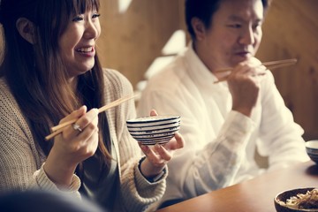 Japanese husband and wife are eating