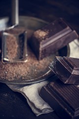 Closeup of dark chocolate bars