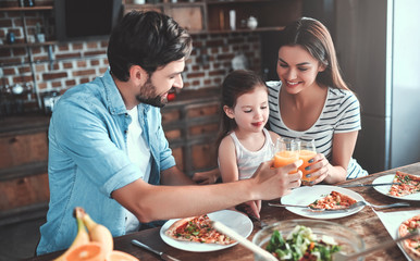 Family on kitchen