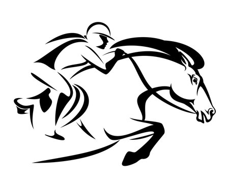 woman riding a horse - show jumping sport black and white vector design