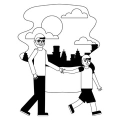 cute grandfather with grandson in landscape