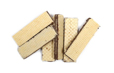 Wafers with chocolate filling, isolated on white background, top view