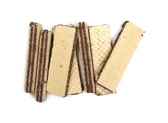 Wafers with chocolate filling, isolated on white background, top view
