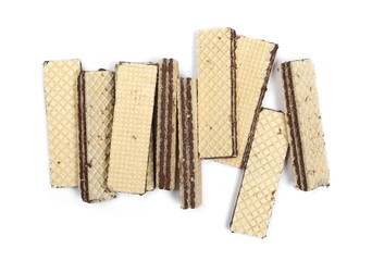 Wafers with chocolate filling, isolated on white background, top view