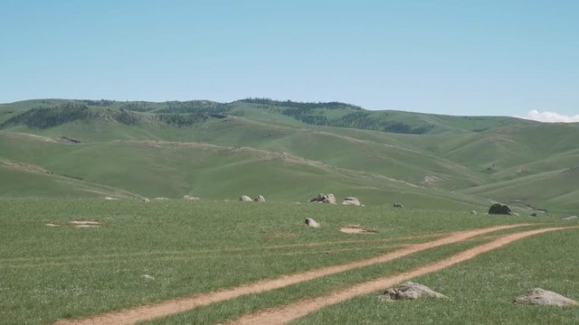 A dirt road in Mongolia.