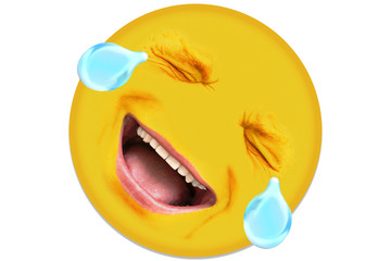 Ein Mann Mitte 40 lacht. Die Gesichtszüge weisen viel Mimik auf. Freudentränen rinnen aus den...