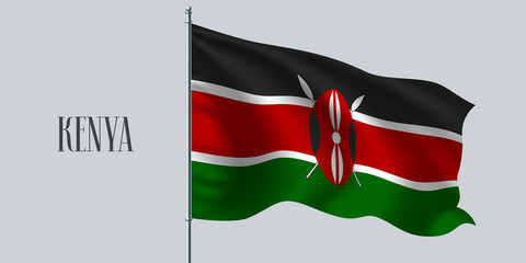 Kenya waving flag on flagpole vector illustration