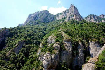 A view from below to Mount Montserrat in the outskirts of Barcelona. Mountain range: Pyrenees.
