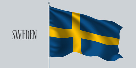 Sweden waving flag on flagpole vector illustration
