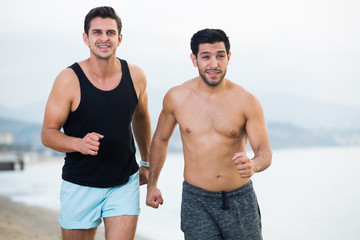 Two friends are jogging in time training