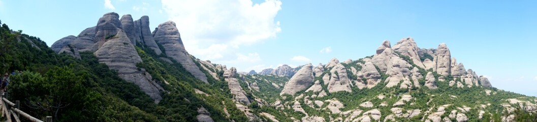 A panorama to Mount Montserrat in the outskirts of Barcelona. Mountain range: Pyrenees.