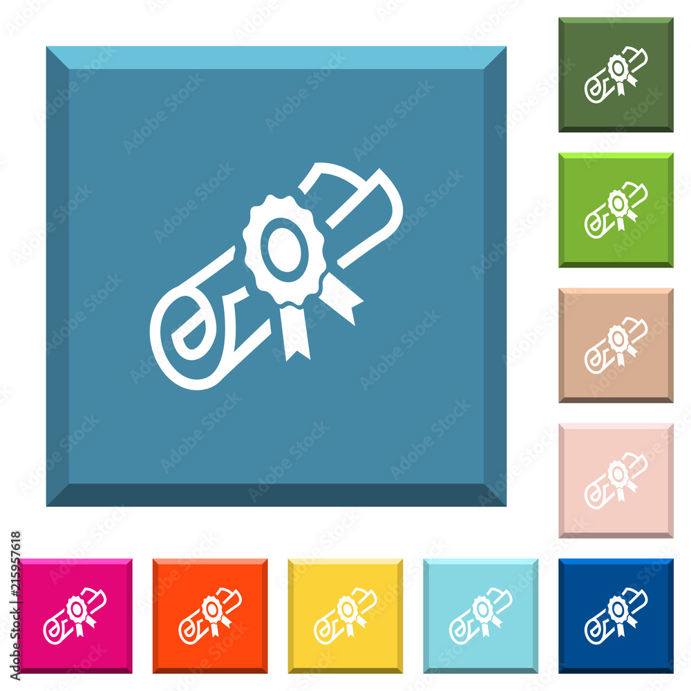 Poster diploma scroll with seal white icons on edged square buttons