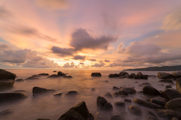 landscape long exposure Sunset beach and sea rock